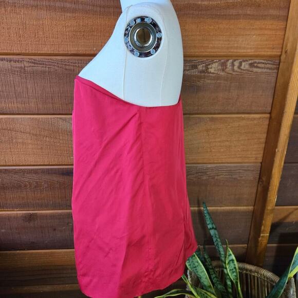 NWT Theory Women One-Shoulder Draped Viscose Silk Blouse S Red Old Money Elegant - Picture 3 of 11